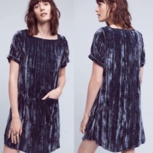 Anthropologie Floreat Crushed Velvet Dress L Blue Tunic